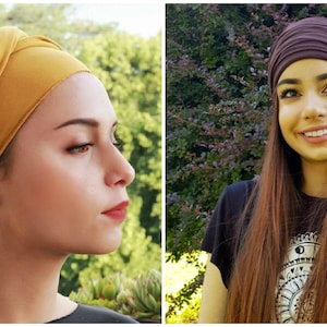 Yellow Mustard Head Scarf Turban Stretchy Cotton Headband Jersey Scarf Wide Scrunch headwrap Summer Yoga Headband Head Scarf New image 2