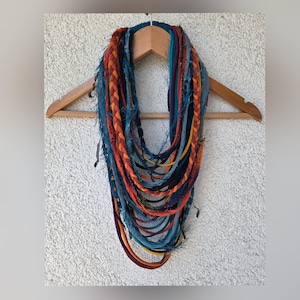 Multicolor Necklace Mandala colors Fabric Jewelry Textile Statement Necklace Big Necklace Loop Scarf Wrap Summer Scarves Festival outfit