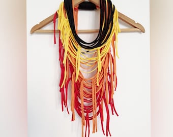 FIRE Scarf Textille Scarf Necklace Fiber Necklace Tribal Festival Costume Jewelry Infinity Scarves Coacella Burning Man Infinity Cowl