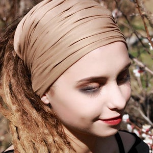 Dreadlock Tube Headband Caramel color Wide Yoga Hairband Lock Tube Headband Womens Mens Headband for dreads Head Wrap Dread Sock Camel Beige image 7
