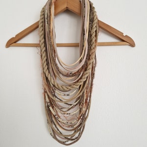 Sandy Earth Textille Scarf Necklace Fiber Necklace Tribal Festival Costume Jewelry Infinity Scarves Coacella Burning Man Infinity Cowl image 7