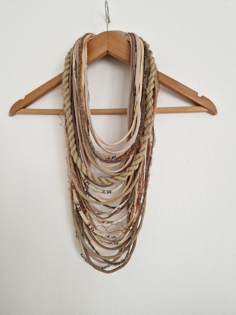 Sandy Earth Textille Scarf Necklace Fiber Necklace Tribal Festival Costume Jewelry Infinity Scarves Coacella Burning Man Infinity Cowl image 7