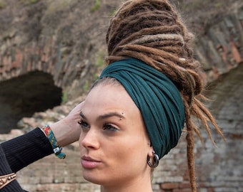 Dark green Head Scarf Turban Stretchy Cotton Headband Jersey Scarf Wide Scrunch headwrap Summer Yoga Headband Head Scarf New