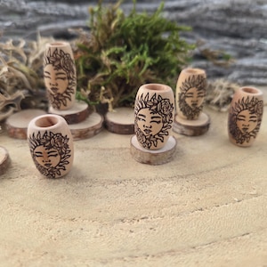 Dread beads natural wood engraved SUN bead Large lock beads Dreadlock jewelry Dreadlock accessories Dreadlock products Handmade Unikatina