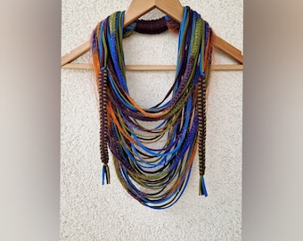 Colorful Scarf Necklace Statement Infinity Scarf Festival outfit Boho Tribal Unique Scarf FUN TO WEAR  by Unikatina