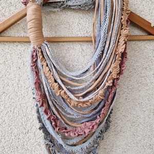 Scarf Necklace Statement Infinity Scarf Necklace Boho Tribal Necklace Scruffy Necklace Chunky Scarf Pastel Color Scarf image 3