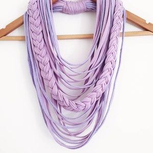Lavender Scarf Necklace Fabric Necklace Unique gift Mother's day ideal gift Unique Designer Scarf Textile Jewelry Infinity Scarves Purple image 4