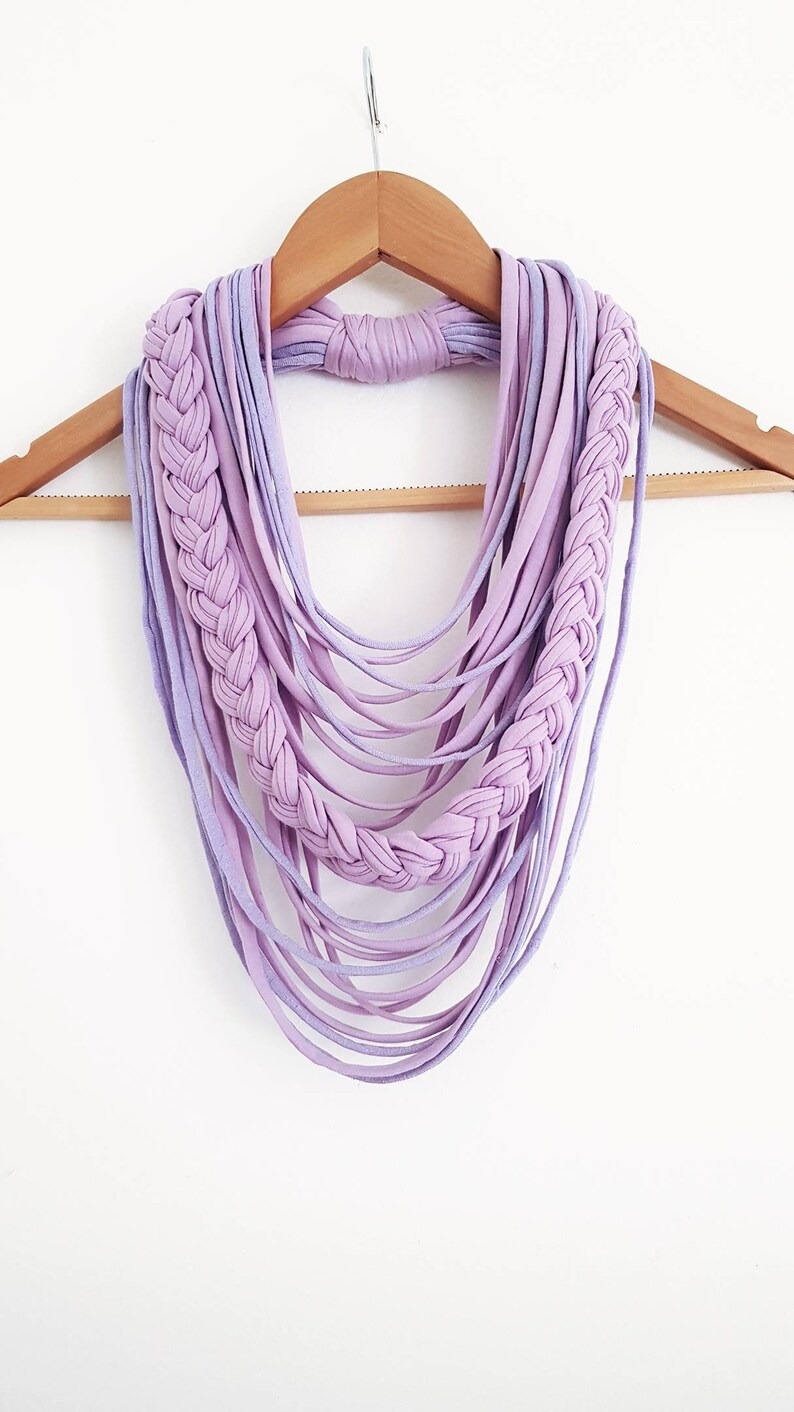 Lavender Scarf Necklace Fabric Necklace Unique gift Mother's day ideal gift Unique Designer Scarf Textile Jewelry Infinity Scarves Purple image 4