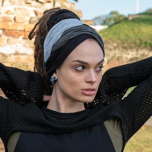 Black Gray Wide Headband Scrunch Headband Extra Wide Headband Dreadband Turban Boho Head Wrap Festival outfit All hair styles headwear