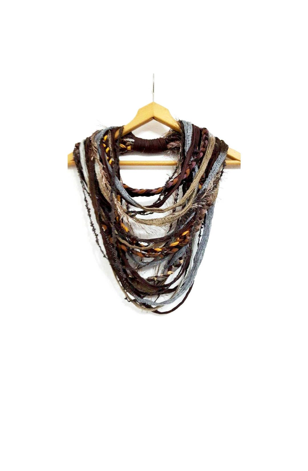 Ethnic Brown Woodland Scarf Necklace Autumn Infinity Scarf Abstract Festival Tribal Boho Hippie ...