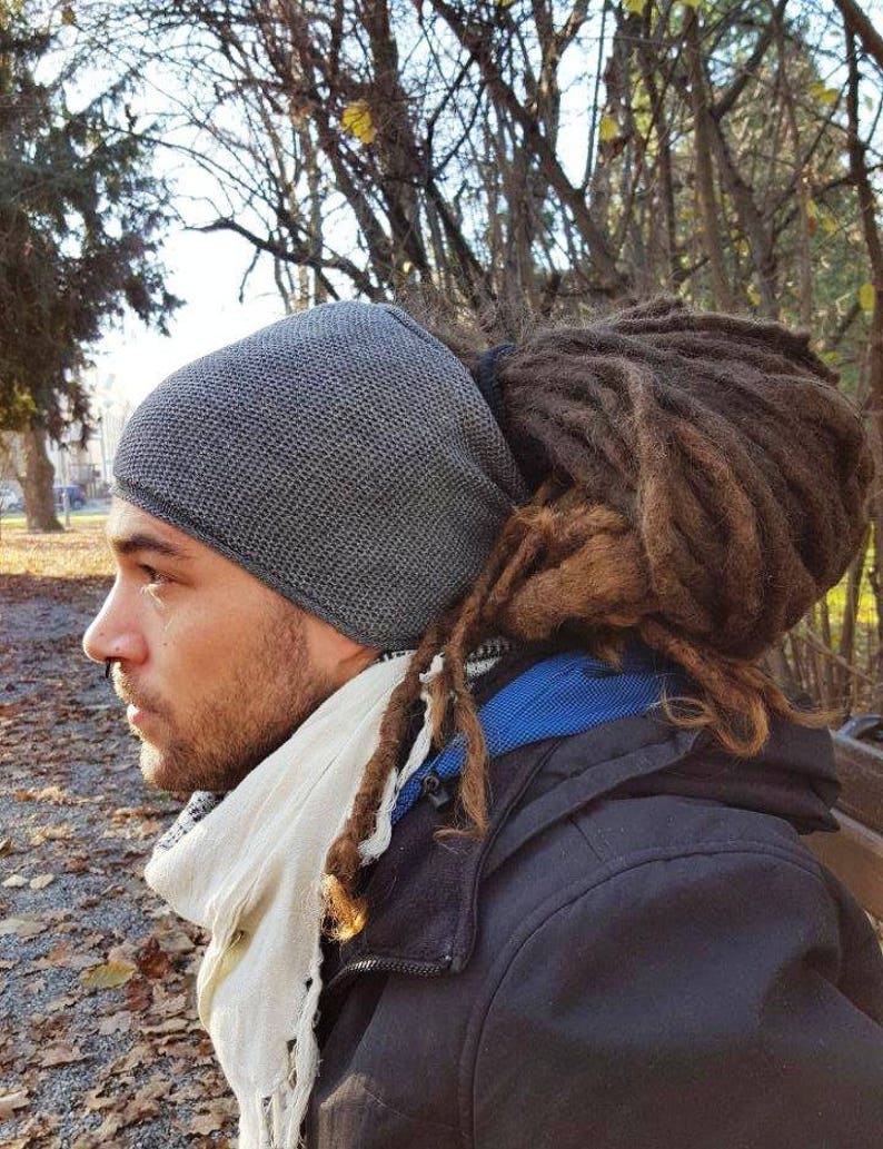 Gestricktes Stirnband für Männer Kopftuch Kopftuch charocal anthrazit Stirnband Dreadlock Tube Dreadlock Accessoires Männer dunkelgraue Kopfbedeckung Bild 1