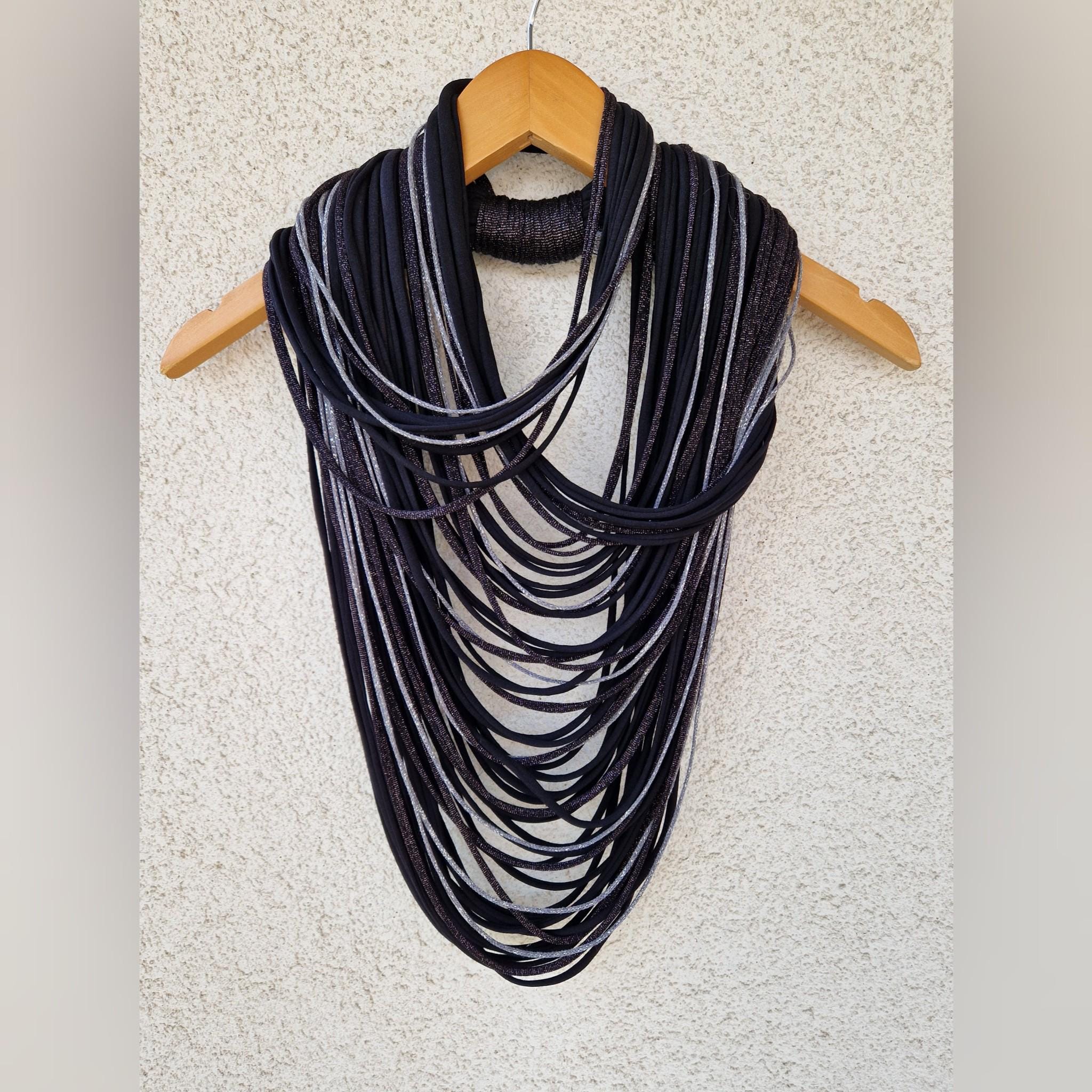 Black Multi-Strand Beaded Scarf Callar Necklace - Unbranded Boho Artistic Wood Bead Multi Strand Necklace | Coco Rose Jewelry – Boho  main image 2
