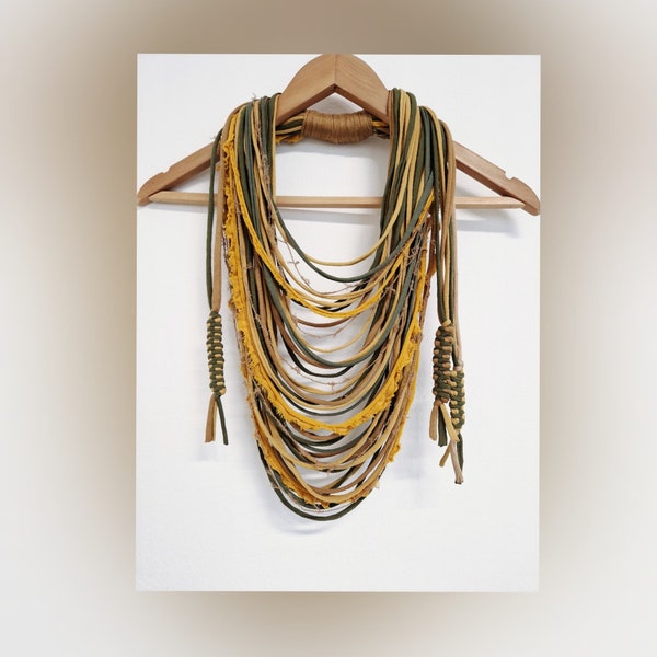 Mustard Brown Green Autumn Necklace Statement Woodland Infinity Scarf Necklace Jungle Safari Necklace FUN TO WEAR Necklace Svarves