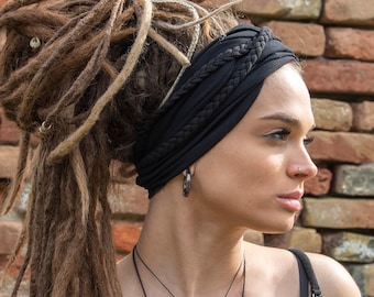 Solid black & more colors Wide Headband Scrunch Headband Extra Wide Headband Dreadband Turban Boho Head Wrap Dreadlock accessories Unikatina