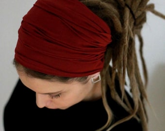 Rot Kopfsocke Herren Mädchen Dreadlock Tube breit Yoga Stirnband Boho Stirnband Maroon Kopfbedeckung Damen Herren Stirnband für Dreads Wrap Dreadsocke