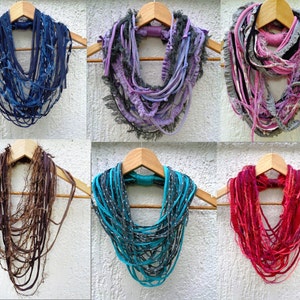 Blue Infinity Scarf Scarf Rope Scarf Necklace Winter accessories Fringe Necklace Boho Hippie Scarves Necklaces Navy Blue Scarf image 9