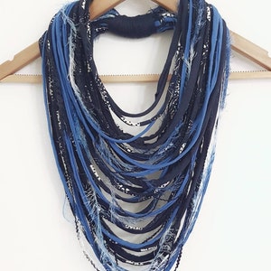 Blue Infinity Scarf Scarf Rope Scarf Necklace Winter accessories Fringe Necklace Boho Hippie Scarves Necklaces Navy Blue Scarf image 7