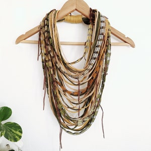 Mustard Brown Green Autumn Necklace Statement Woodland Infinity Scarf Necklace Festival Outfit  Unikatina FUN TO WEAR Necklace Scarves