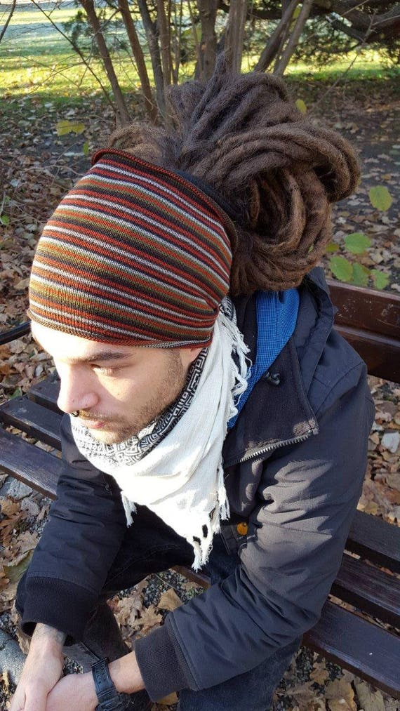 Earth Headband for Men Dreadlock Tube Sock Head Wrap Dreadband Dreadlock  Accessories Striped Headband for Him Burning Man Mens Hairband -   Ireland