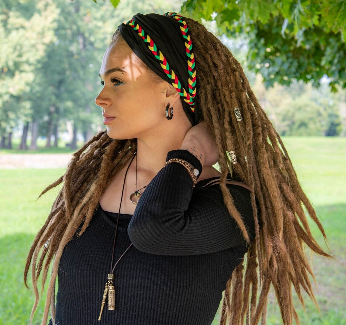 Rasta Headband for Dreadlocks, Extra Wide Braided Headpiece, Black ...