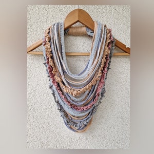 Scarf Necklace Statement Infinity Scarf Necklace Boho Tribal Necklace Scruffy Necklace Chunky Scarf Pastel Color Scarf image 1