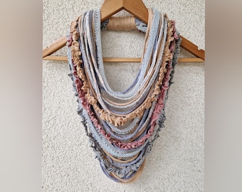 Scarf Necklace Statement  Infinity Scarf Necklace Boho Tribal Necklace  Scruffy Necklace Chunky Scarf Pastel Color Scarf