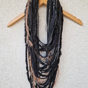 Black&Gold Scarf Necklace Extra Long Necklace Tribal Festival Costume Jewelry Infinity Scarf Burning Man Infinity Cowl Unique Festival wear
