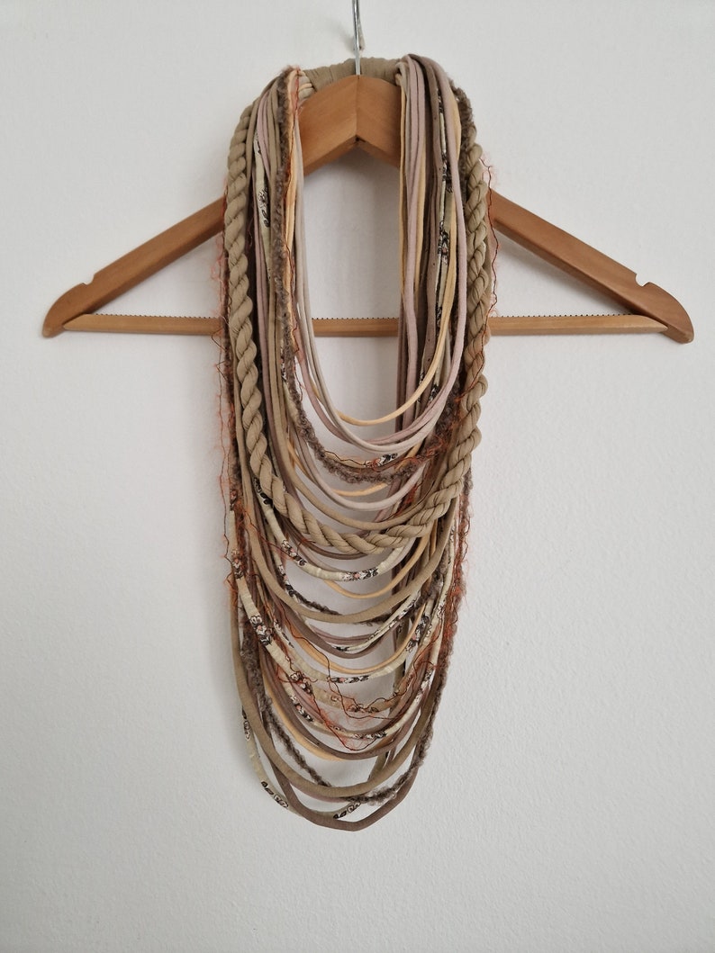 Sandy Earth Textille Scarf Necklace Fiber Necklace Tribal Festival Costume Jewelry Infinity Scarves Coacella Burning Man Infinity Cowl image 5