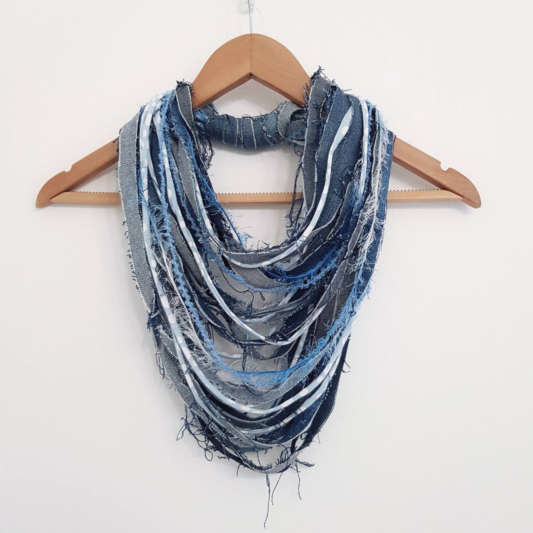 Old Jeans Frayed Jeans Denim Scarf Necklace Fabric Jewelry 