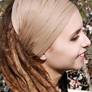 Dreadlock Tube Headband Caramel color Wide Yoga Hairband Lock Tube Headband Womens Mens Headband for dreads Head Wrap Dread Sock Camel Beige image 5