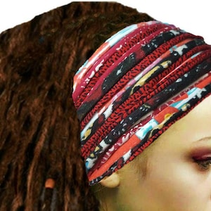 Dreadlock-tillbehör Pannband Huvudduk Röda pannband Boho Chic Huvudband Turban Pannband Tribal Yoga Hippie Blomma Svettband Rött Hår