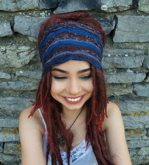 DREADLOCK accessories Teal Brown Headband Gypsy Festival Headband Boho Head Wrap Dread Tie Dreadband Head Scarf for Dreads Dread Wraps OOAK