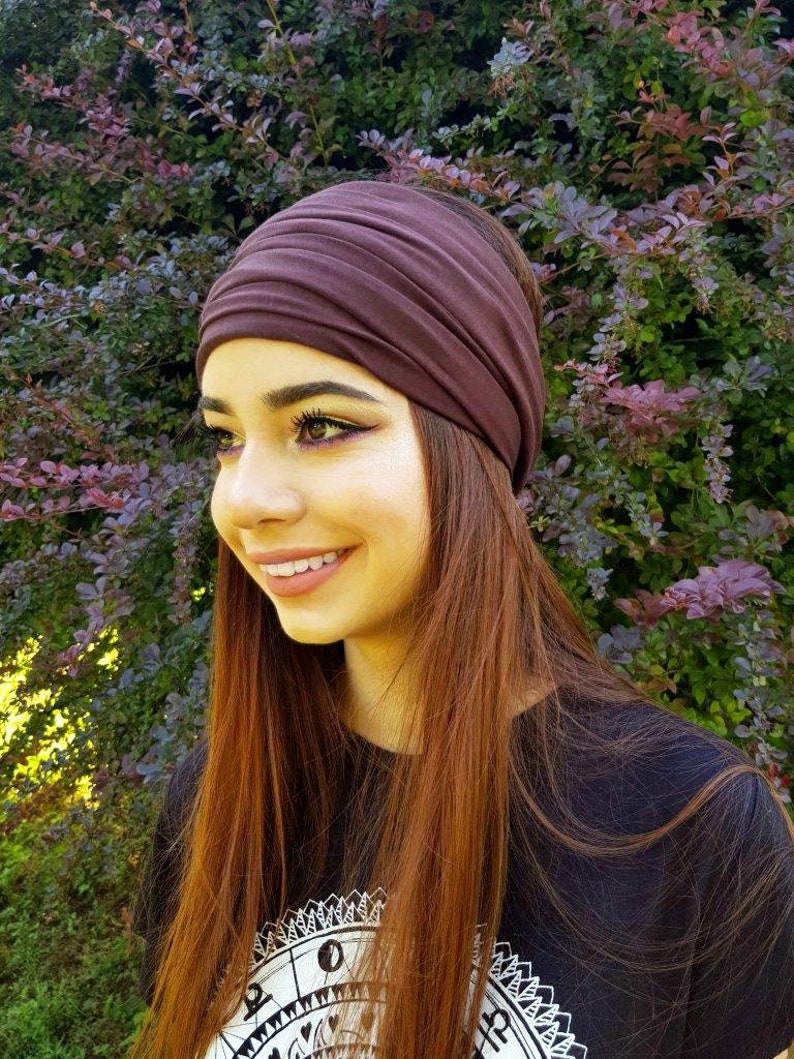 Yellow Mustard Head Scarf Turban Stretchy Cotton Headband Jersey Scarf Wide Scrunch headwrap Summer Yoga Headband Head Scarf New image 5