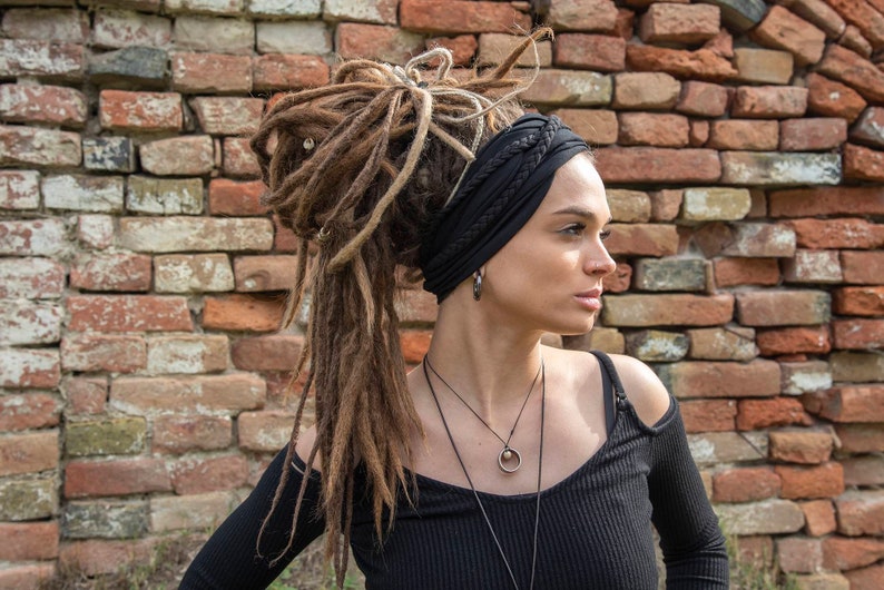 Effen zwart en meer kleuren Brede hoofdband Scrunch hoofdband Extra brede hoofdband Dreadband Tulband Boho Head Wrap Dreadlock accessoires Unikatina afbeelding 5