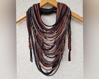 Braun erdige Textille Schal Halskette Stoff Halskette Tribal Mode Schmuck Wikinger Kostüm Schal Burning Man Art Wear Festival Outfit Männer