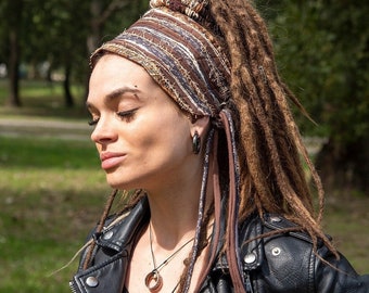 Earthy Headband Dreadlock Accessories Dead Wrap Loc Tie  Distressed Texture Headband Unique Wide headband Wide Obi Belt Waistband