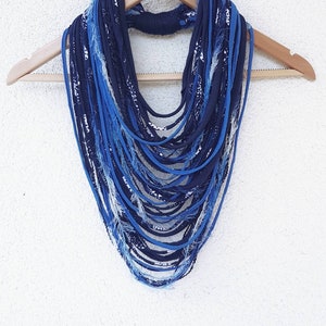 Blue Infinity Scarf Scarf Rope Scarf Necklace Winter accessories Fringe Necklace Boho Hippie Scarves Necklaces Navy Blue Scarf image 3