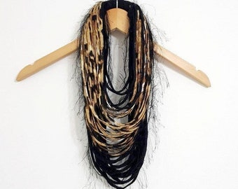 Animal print scarf Fabric necklace Black Statement Large Infinity Necklace Wild Jewelry Necklace Tribal Scarf FUN TO WEAR Necklace