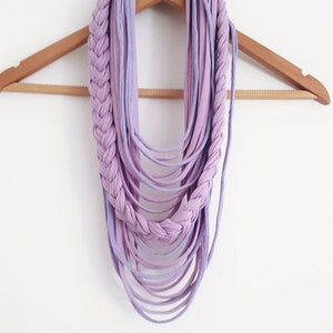 Lavender Scarf Necklace Fabric Necklace Unique gift Mother's day ideal gift Unique Designer Scarf Textile Jewelry Infinity Scarves Purple image 8