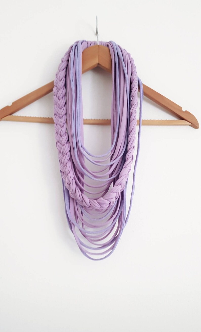 Lavender Scarf Necklace Fabric Necklace Unique gift Mother's day ideal gift Unique Designer Scarf Textile Jewelry Infinity Scarves Purple image 8