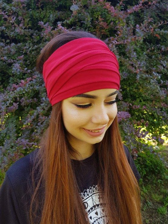 Fascia Per Capelli Con Turbante Rosso Scarlatto, Fascia Per Capelli Yoga, Fascia Per Capelli Boho, Fascia Per Capelli Rossa Per Donna, Fascia Extra Larga, Accessori Per Dreadlock - Italia - Foto 6