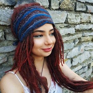 DREADLOCK accessories Teal Brown Headband Gypsy Festival Headband Boho Head Wrap Dread Tie Dreadband Head Scarf for Dreads Dread Wraps OOAK image 4