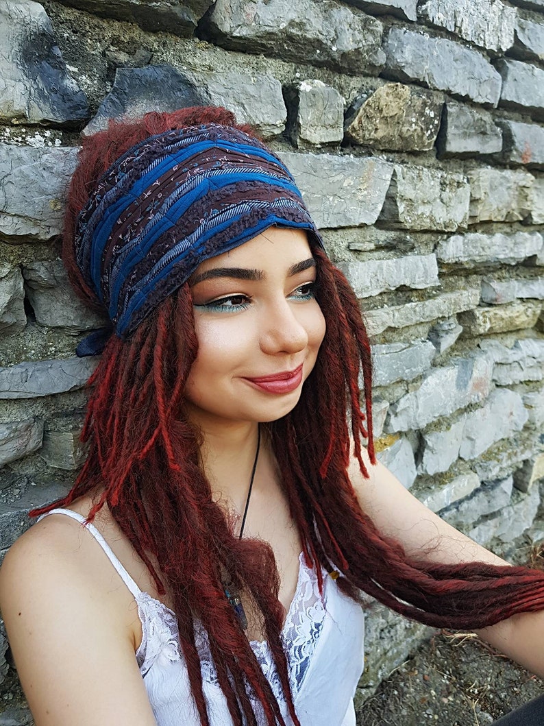 DREADLOCK accessories Teal Brown Headband Gypsy Festival Headband Boho Head Wrap Dread Tie Dreadband Head Scarf for Dreads Dread Wraps OOAK image 4