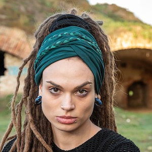 Emerald green Wide Headband Scrunch Headband Yoga Headband Extra Wide Headband Dreadband Turban Style Boho Head Wrap Dreadlock accessories