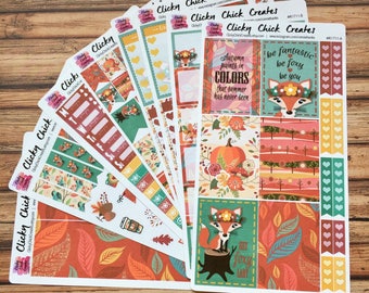 FOXY FALL KIT! Planner stickers, fox, leaves, fall, pumpkin, Inkwell, eclp, Happy Planner {#K1711}