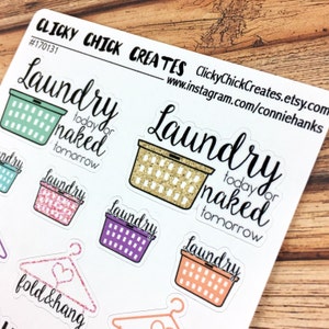 LAUNDRY Planner Stickers Laundry baskets, clothes hangers, fold & hang Laundry today or naked tomorrow 170131 image 1