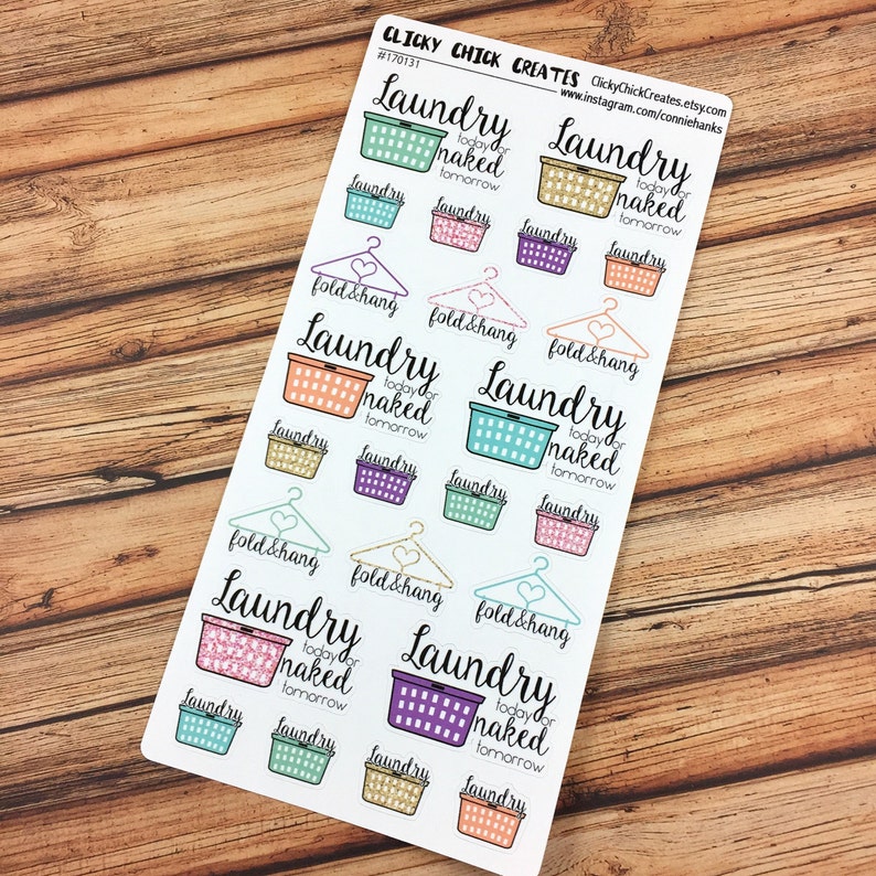 LAUNDRY Planner Stickers Laundry baskets, clothes hangers, fold & hang Laundry today or naked tomorrow 170131 image 3