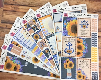 SUNSHINE SOLDIER KIT! Planner stickers, sunflowers, anchors, ship wheel, navy, burlap, mason jars, Inkwell, eclp, Happy Planner {#K1716}