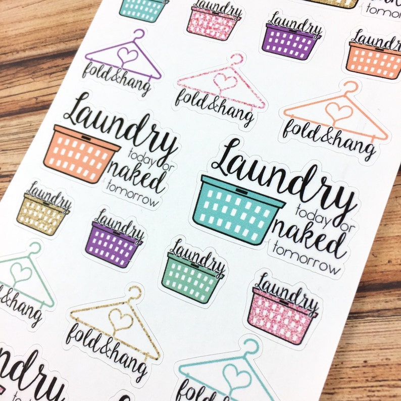 LAUNDRY Planner Stickers Laundry baskets, clothes hangers, fold & hang Laundry today or naked tomorrow 170131 image 2