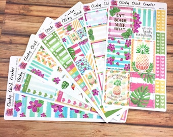 TROPIC Like It's HOT KIT! Planner stickers, tropical, pink, pineapples, orchids, watercolor, flowers, Inkwell, eclp, Happy Planner {#K1709}